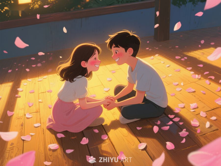 花瓣纷飞中的温馨对视 320