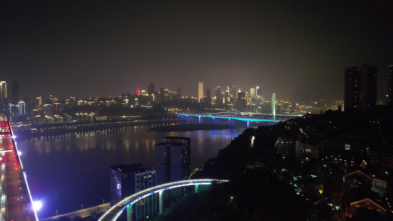 重庆江北区城市夜景灯光航拍