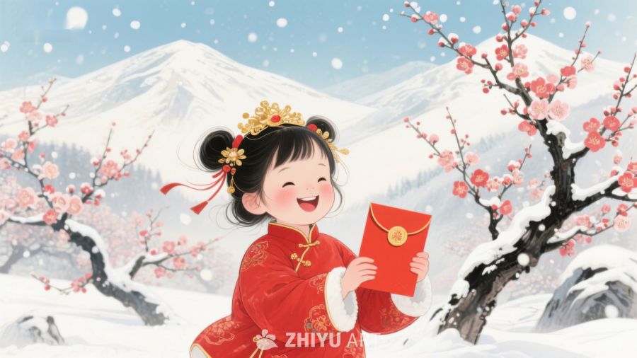 雪中童子手捧红包迎新春 124