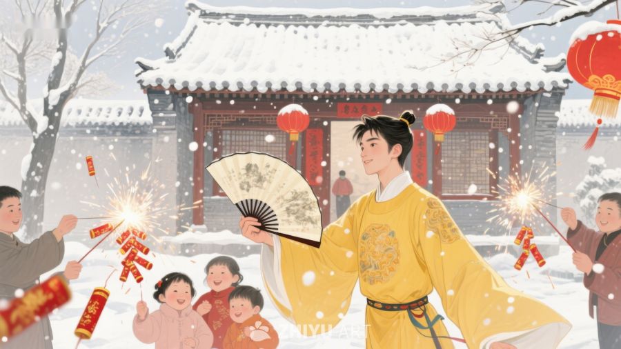 雪中古装人物欢庆节日 1112