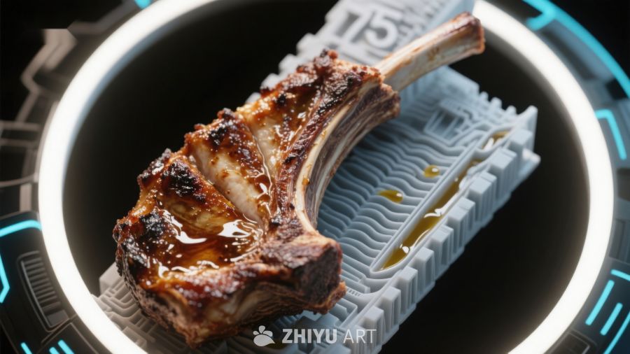 科技感烤肉架上的美味羊排