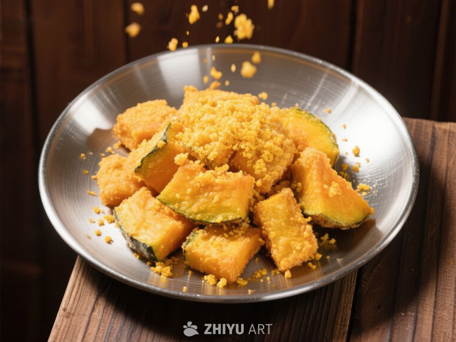 南瓜块配炒饭粒，银盘盛装 637