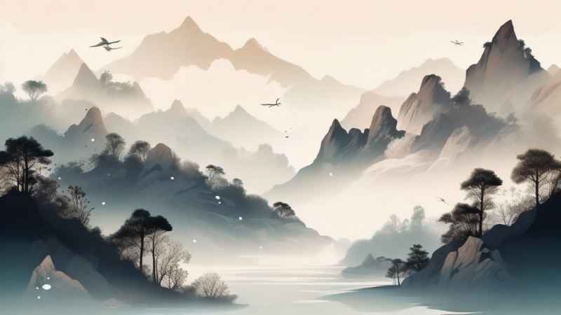 国潮山水插画风景图 3