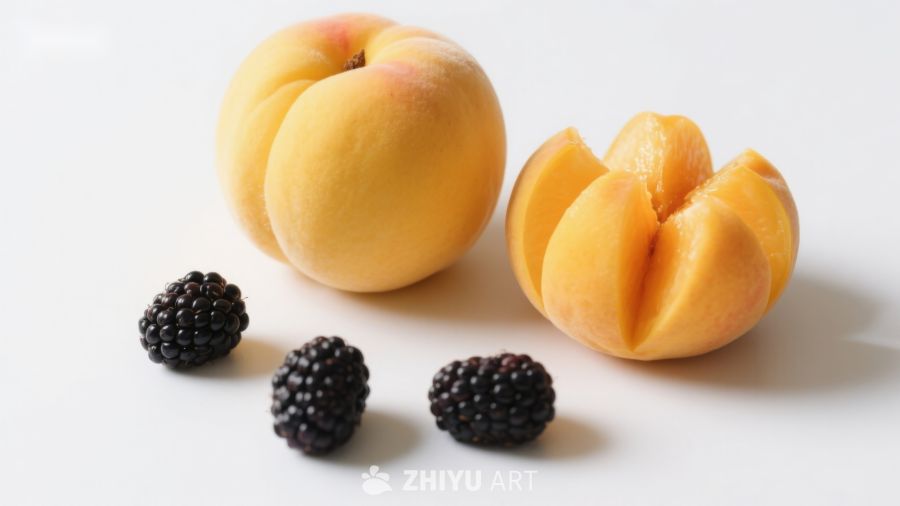 新鲜桃子与黑莓的静物组合 1069