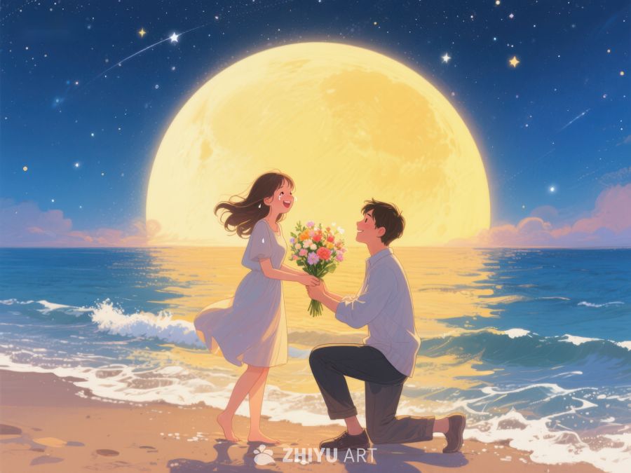 月下海边求婚温馨场景 1105