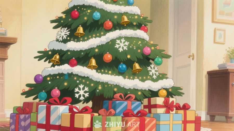 装饰精美的圣诞树与礼物 512