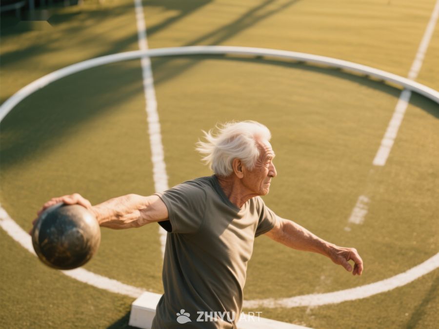 老人在运动场上投掷球 564