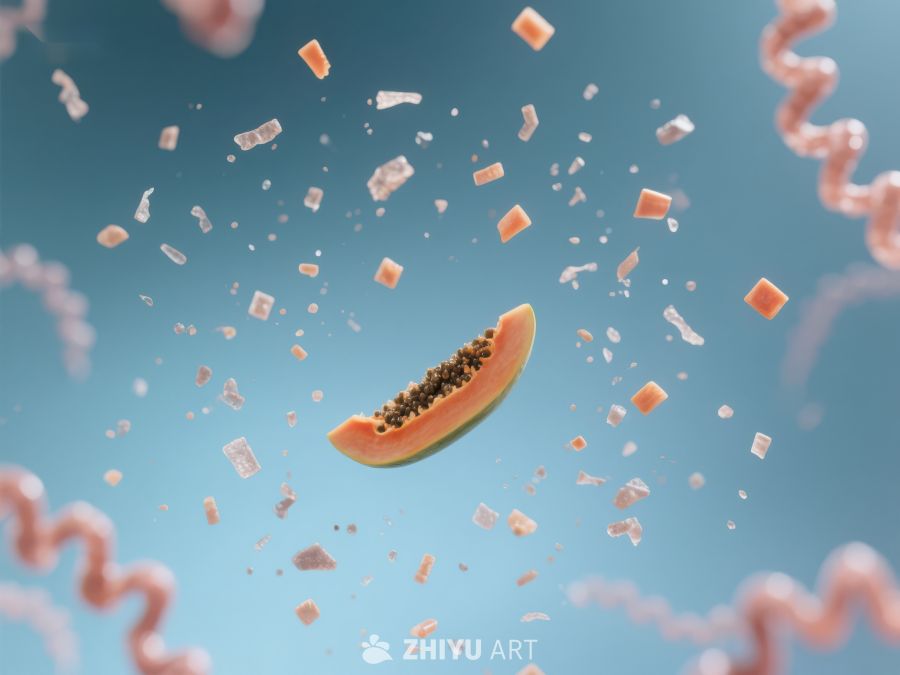 木瓜切片与纤维环绕的动态场景 290