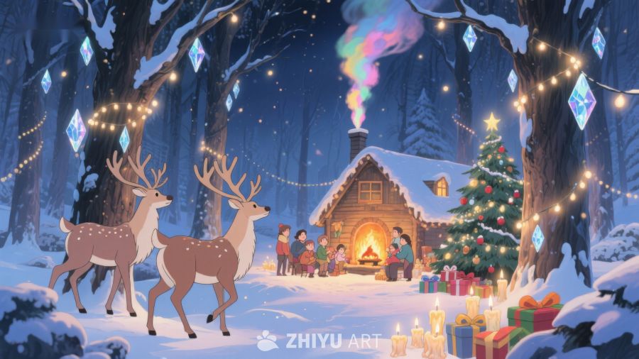 冬夜森林中的温馨圣诞小屋 61
