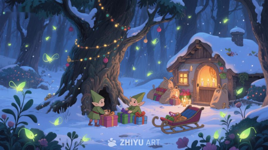 冬夜森林中的温馨小屋 59