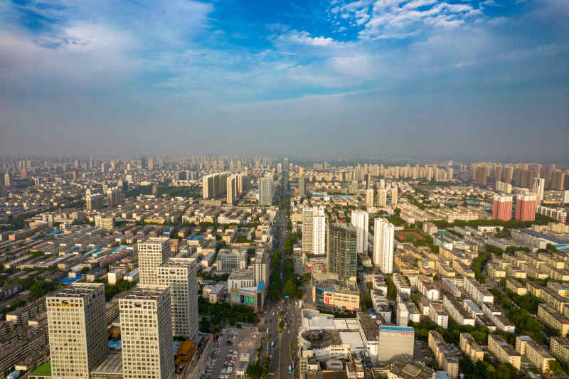 山东济宁城市建设天际线航拍摄影图