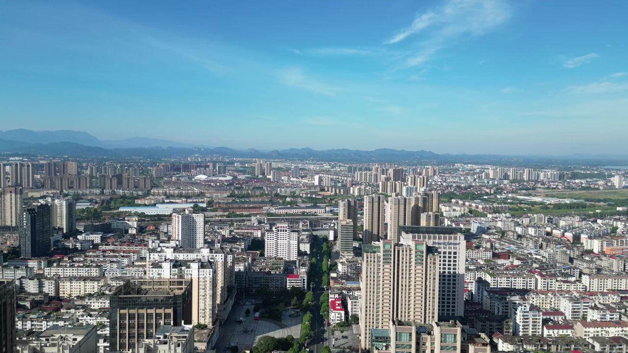 航拍鹰潭大景鹰潭城市天际线