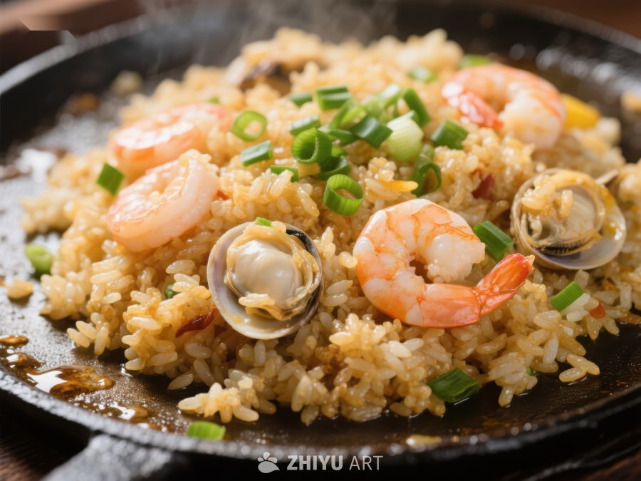 海鲜炒饭热气腾腾