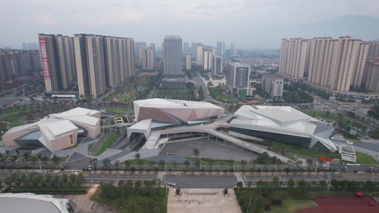 湖南郴州奥体中心体育馆博物馆科技馆航拍 