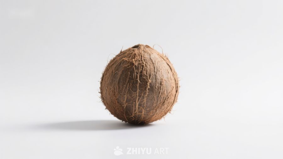单个椰子在白色背景上