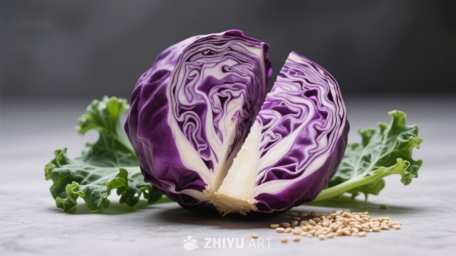 切开的紫甘蓝，展示其纹理