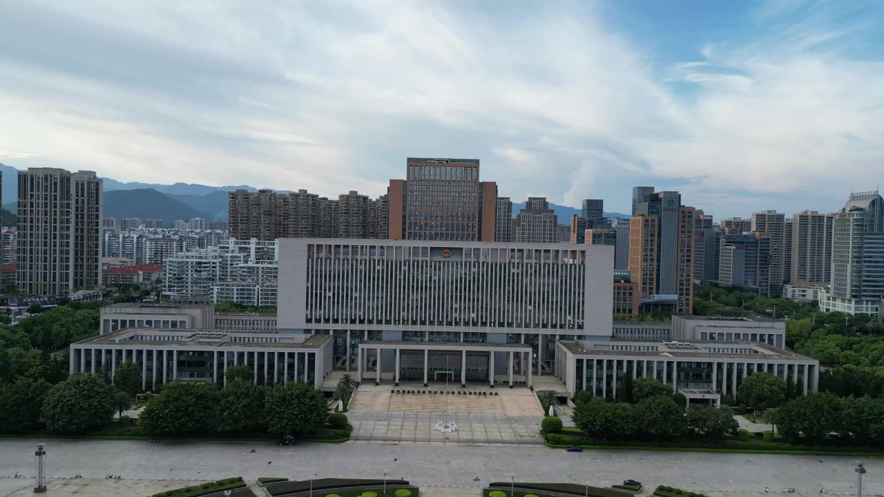 航拍福建龙岩市政府人民广场