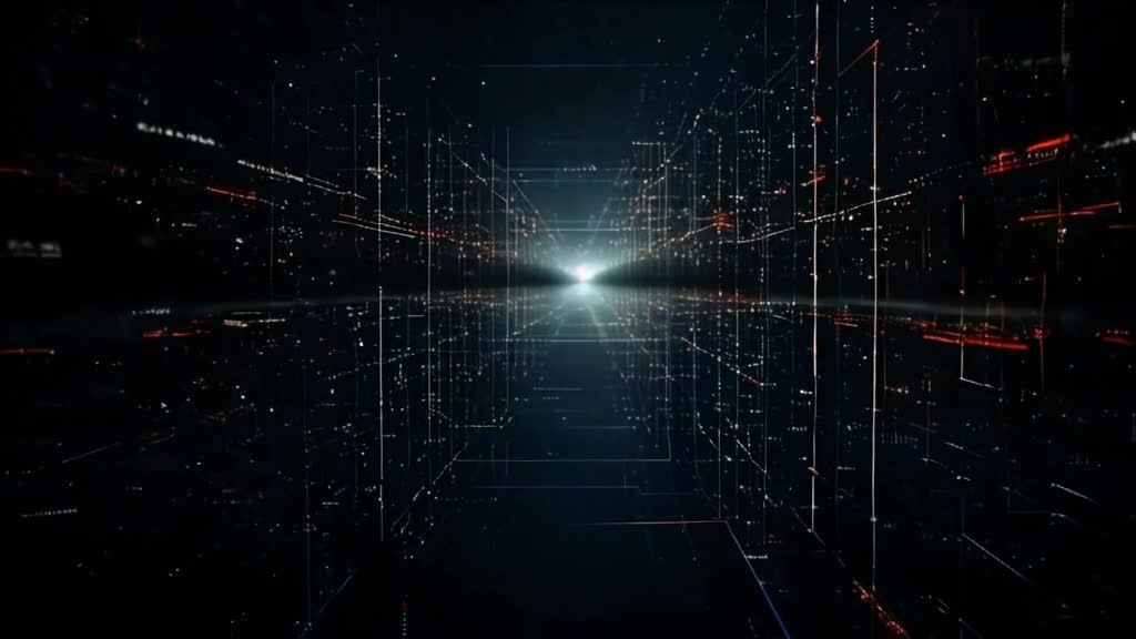 一个黑暗的背景中，有许多细线组成的网格结构，这些线