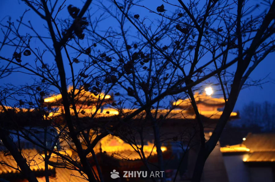 夜幕下的古建筑剪影