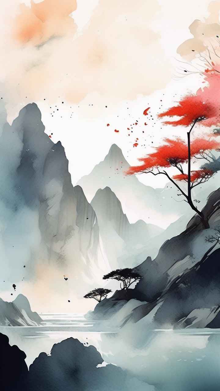 国潮山水画插画背景 44