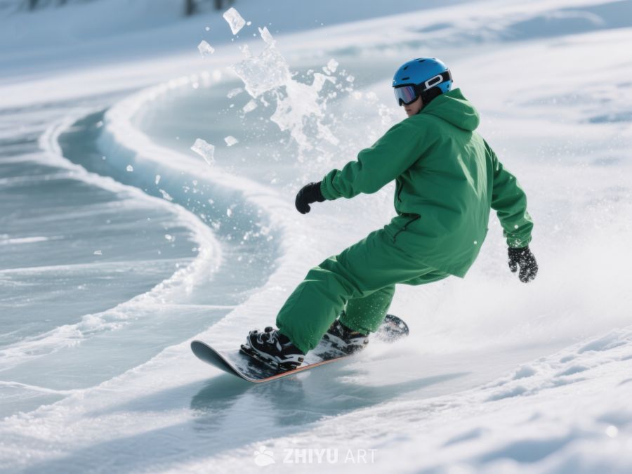 雪地滑行：绿色装扮的滑雪者 217