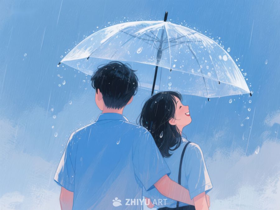 雨中伞下，两人相伴 1098