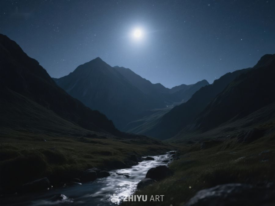 月光下的山谷溪流 576