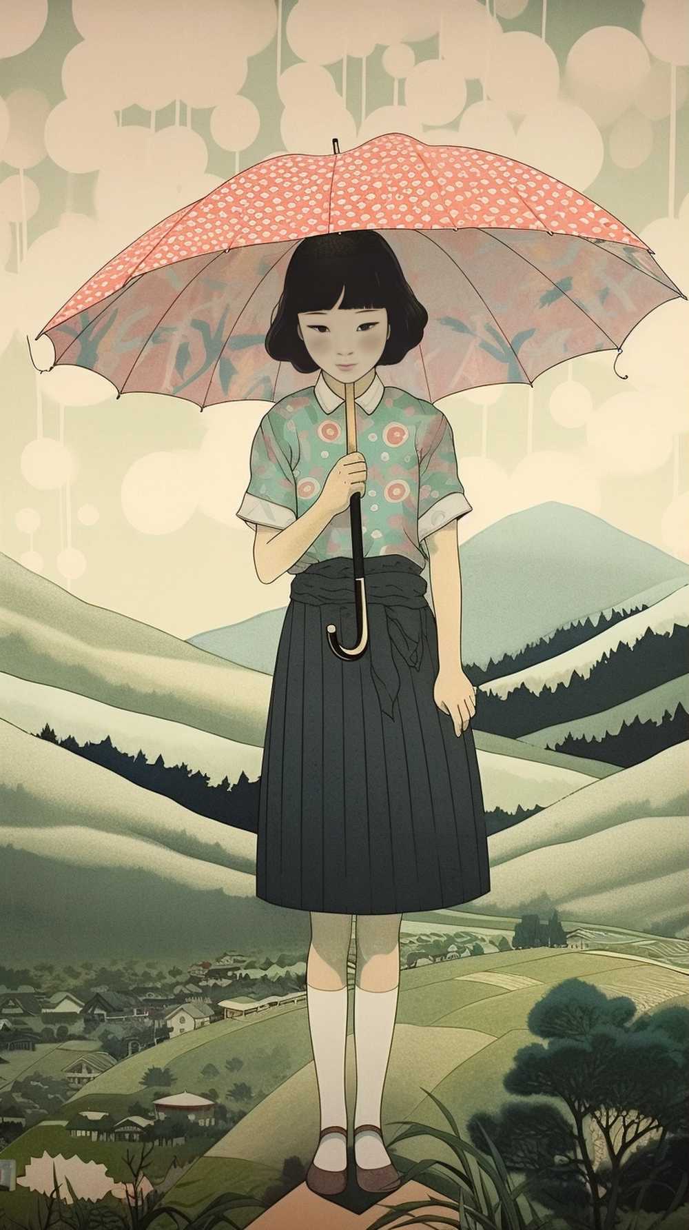 拿着伞的动画片女孩