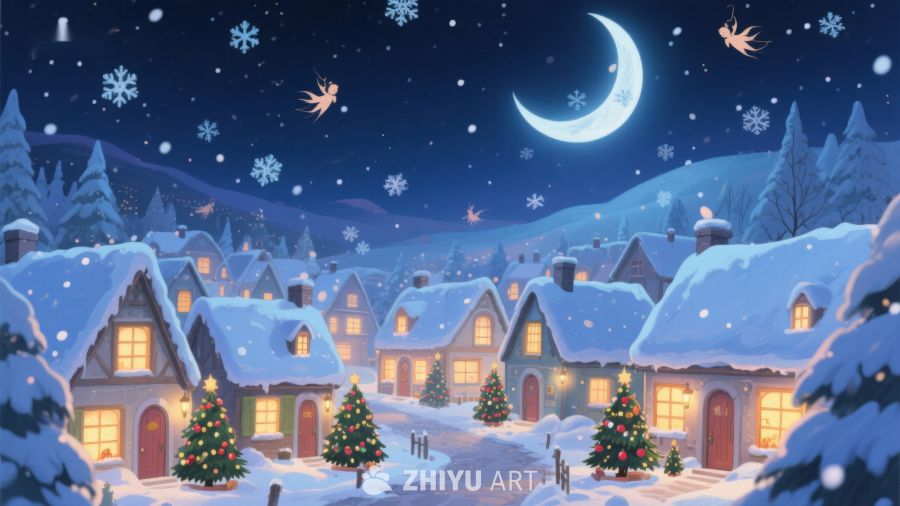 雪夜小镇的温馨圣诞夜 431