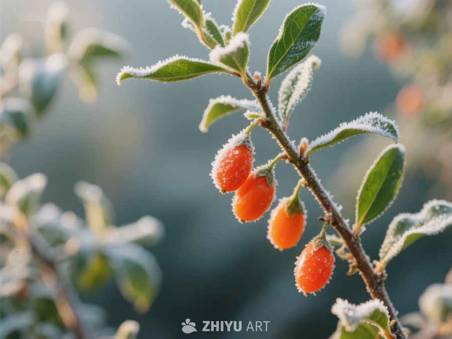 霜冻枝头的橙色浆果 367