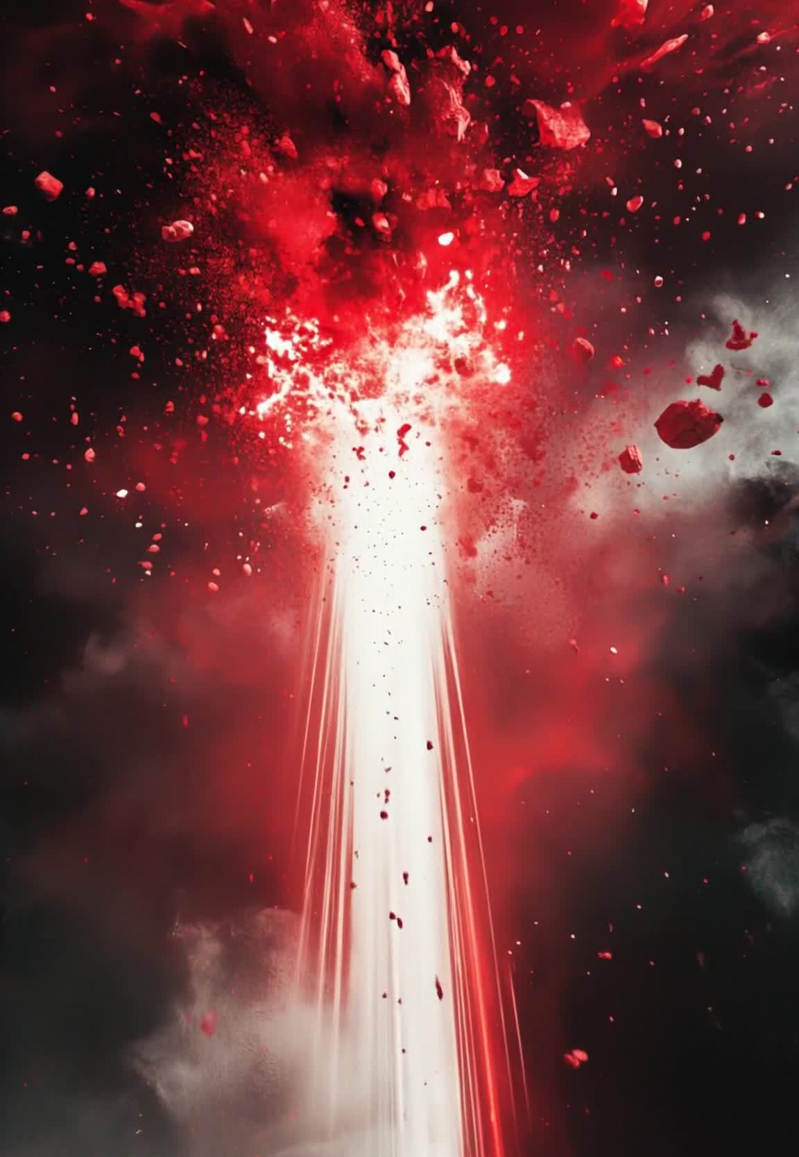 红色光束冲击爆炸碎石飞溅