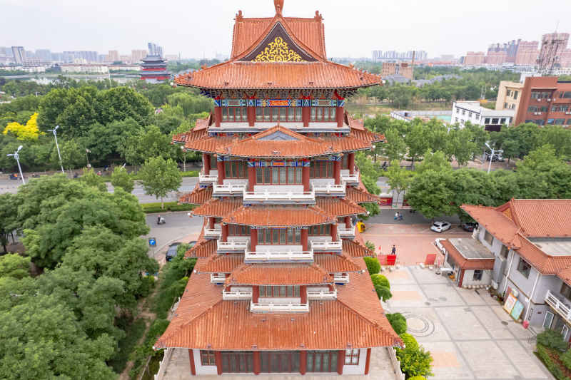河北沧州城市风光地标建筑航拍图 