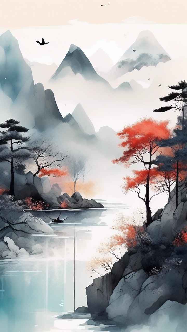 国风山水画背景插画 16