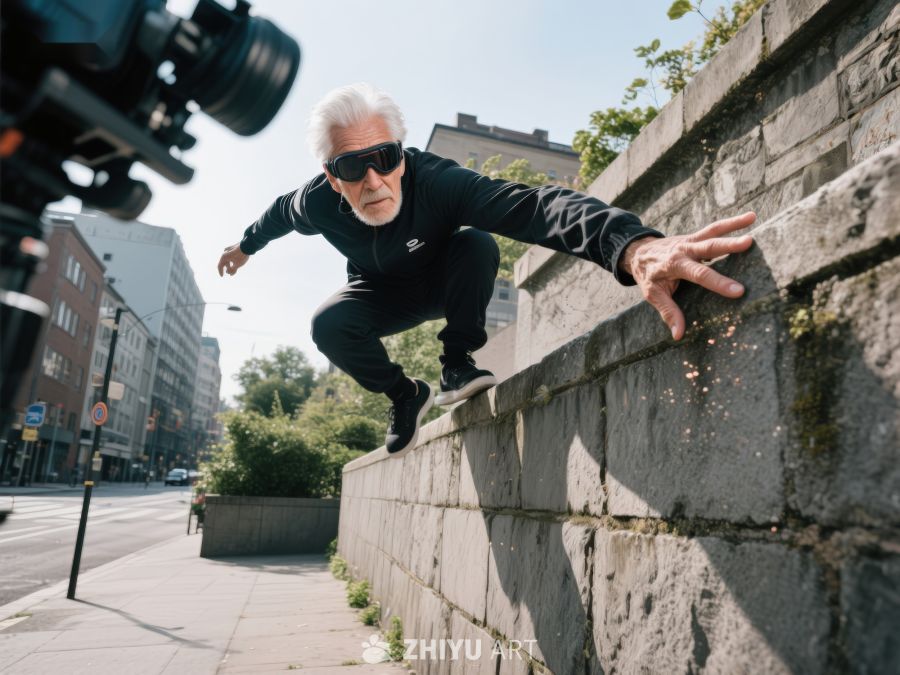 男子在城市街头跳跃墙头 652