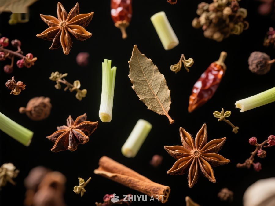 空中飘散的香料与蔬菜 640