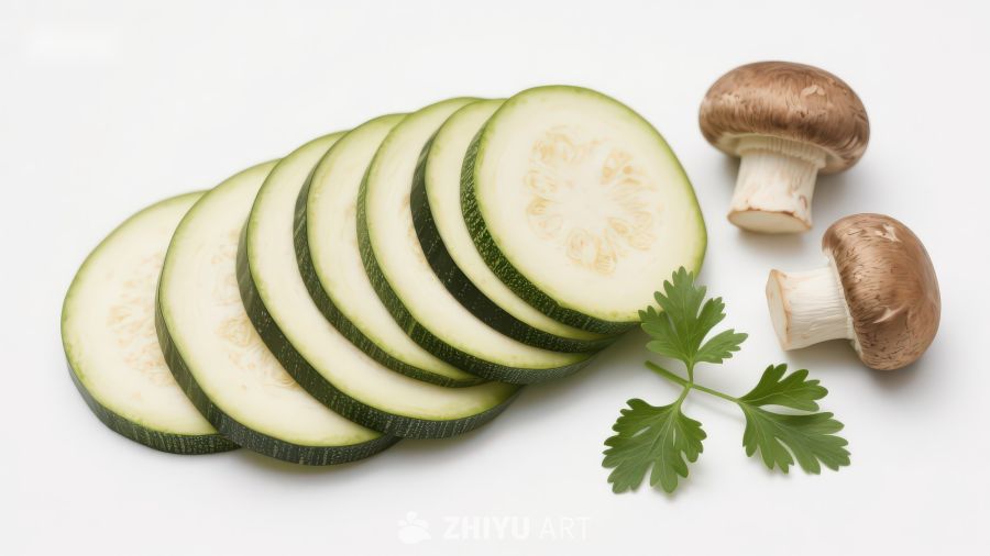 切片西葫芦与蘑菇