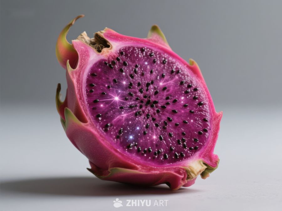 切开的火龙果展示紫色果肉 339