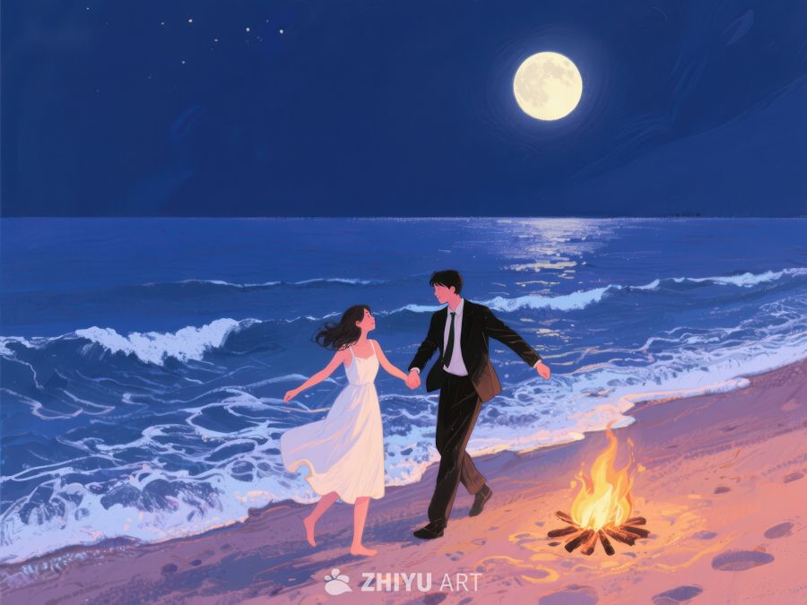 月下海滩漫步 1209