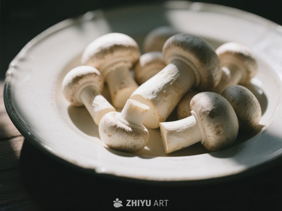 新鲜蘑菇置于白色碗中 262