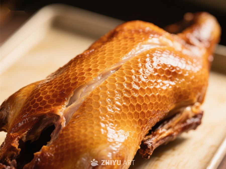 烤鸭色泽金黄，皮脆肉嫩