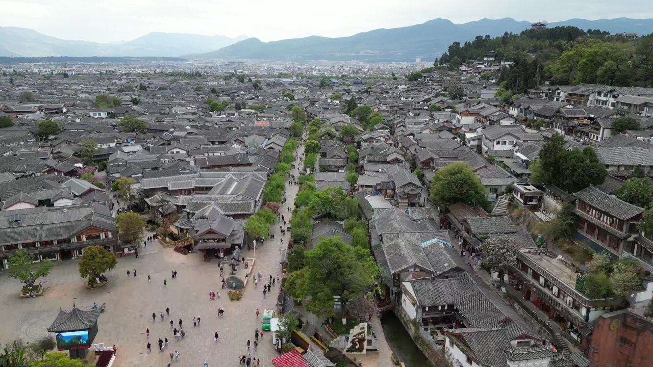 航拍云南丽江古城5A景区  