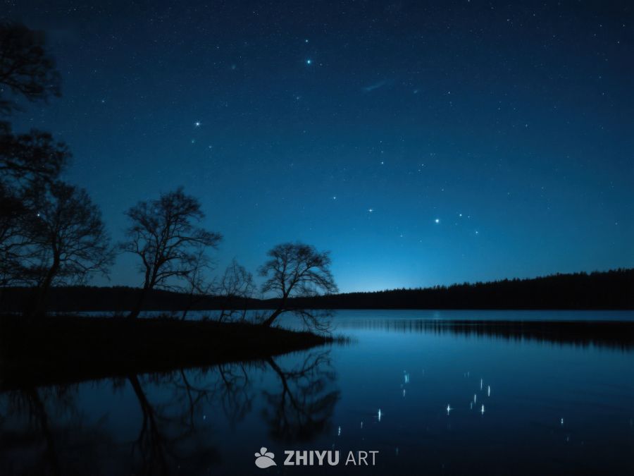 夜空下的湖畔静谧景色 341