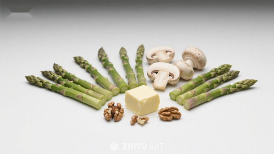 芦笋蘑菇核桃黄油食材