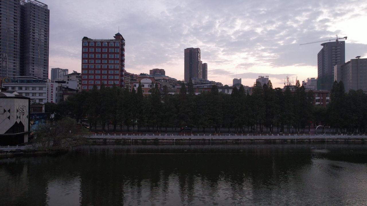 湖南郴州清晨日出彩霞航拍