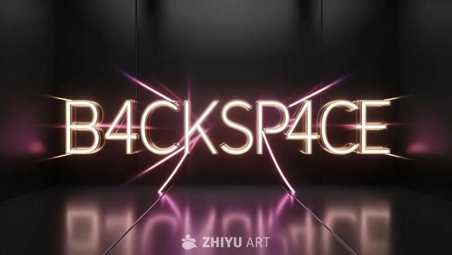 霓虹灯勾勒出加粗的字母“B4CKSP4CE”，文字