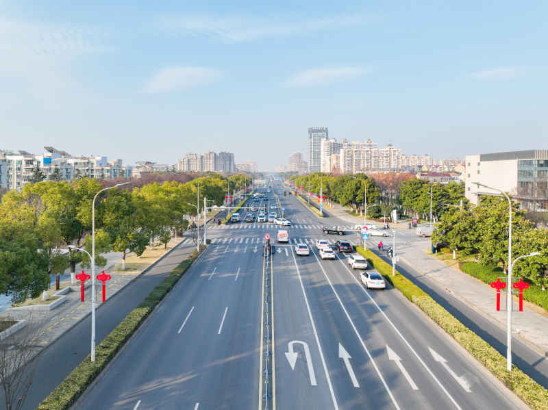 航拍昆山城镇道路风光新春氛围 56