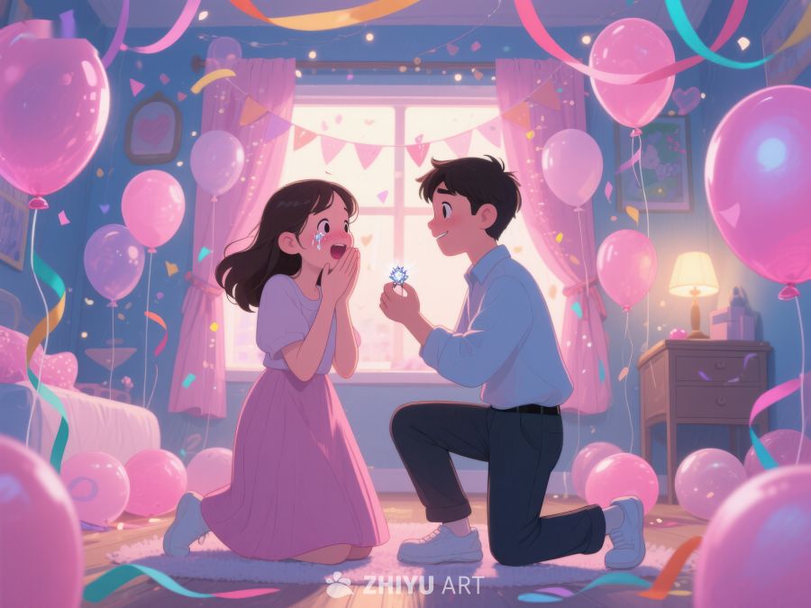 浪漫求婚瞬间，粉色气球环绕 424
