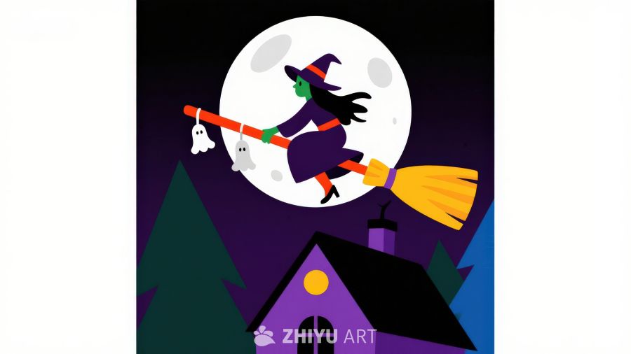 万圣夜巫女飞越屋顶