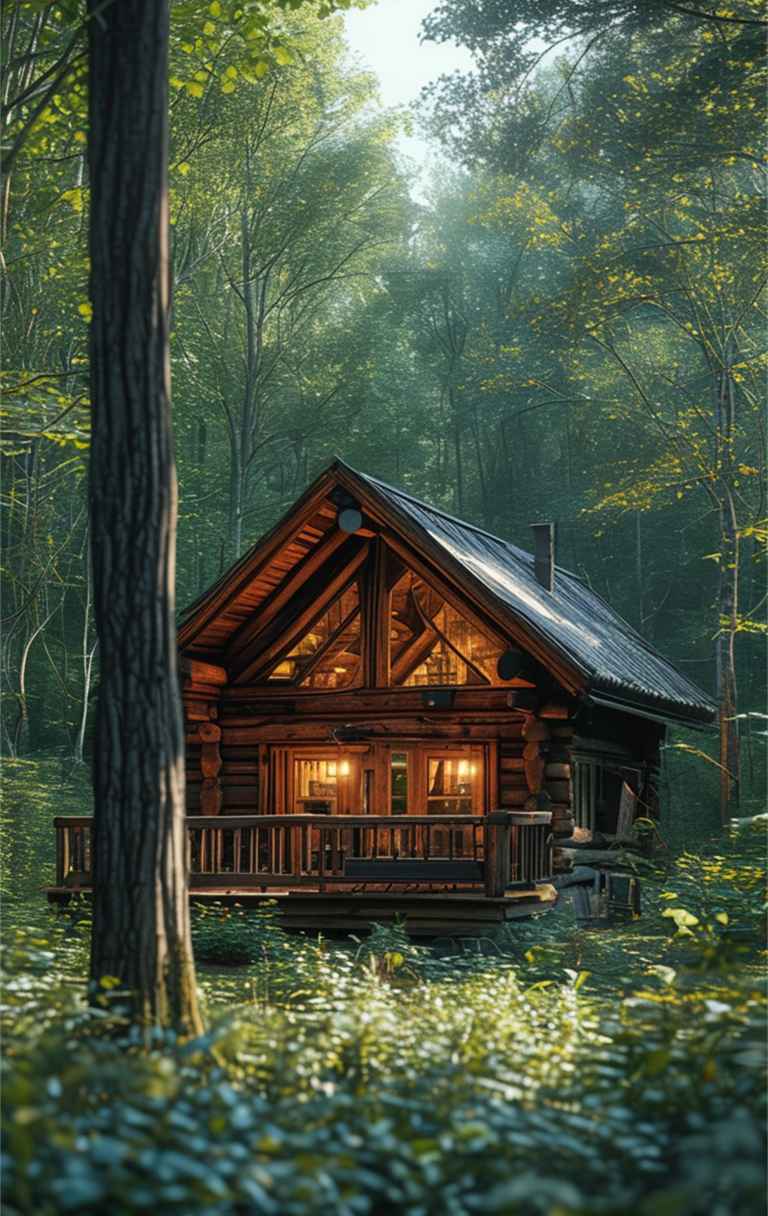 森林中的木屋旁，树木环绕 4