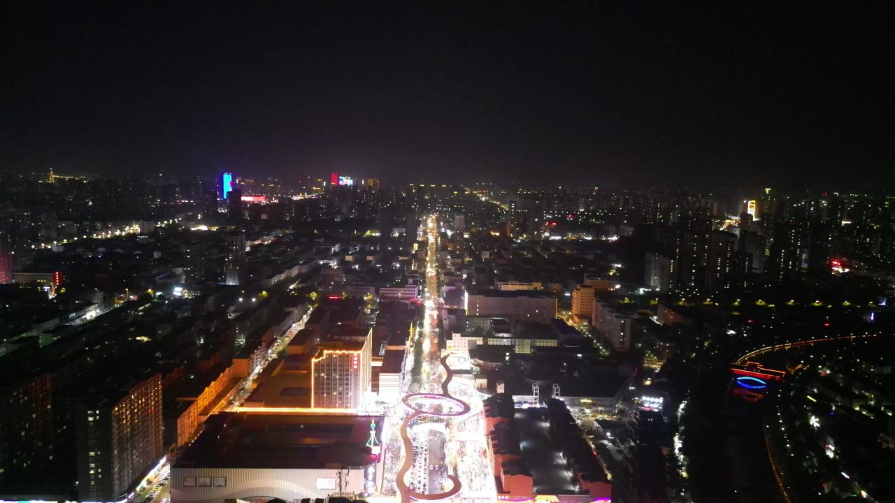 航拍山东聊城利民路铁塔天桥夜景
